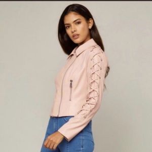 BEBE Lace Up Sleeve Moto jacket